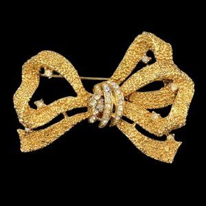Elegant Vintage CoroCraft Rhinestone Bow Brooch